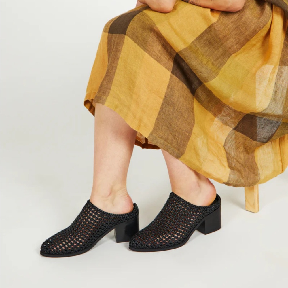Intentionally Blank Caps Leather Caged block heeled mules Sz 8